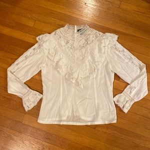 100% Cotton White High Neck Lace Blouse